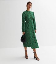 New Look Green Abstract High Neck Midi Dress